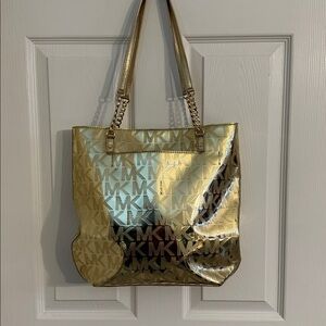 Michael Kors Metallic Gold MK Logo Tote
